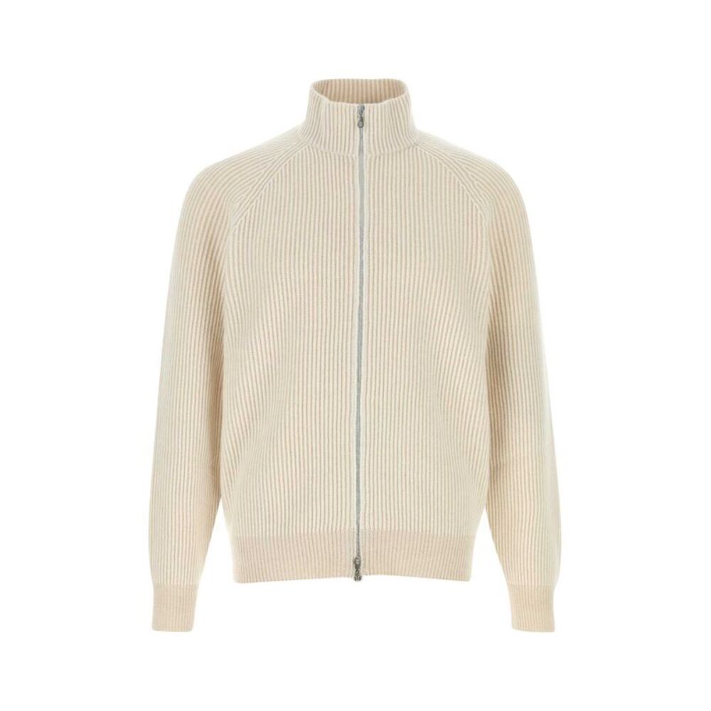Brunello Cucinelli Men Ivory Cashmere Cardigan